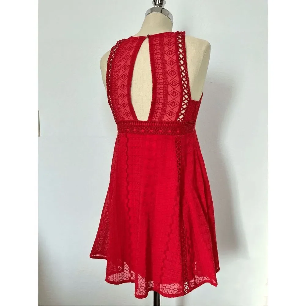 Free People Women’s 2 Wherever You Go Red Lace Dress